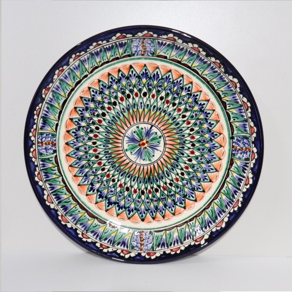 Накша синий (риштанский) 32 см: керамическая посуда высокого качества для кухни.